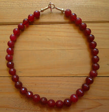 Afghan Red Glass Beaded Necklace: Sterling Silver Clasp, 15 inch