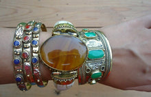 Vintage Brass Bone Cuff Bracelet – Aqeeq Stone, Tribal Boho Jewelry