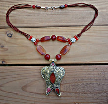 Handmade Kazakh Aqeeq Pendant Necklace: German Silver, Afghan Stone