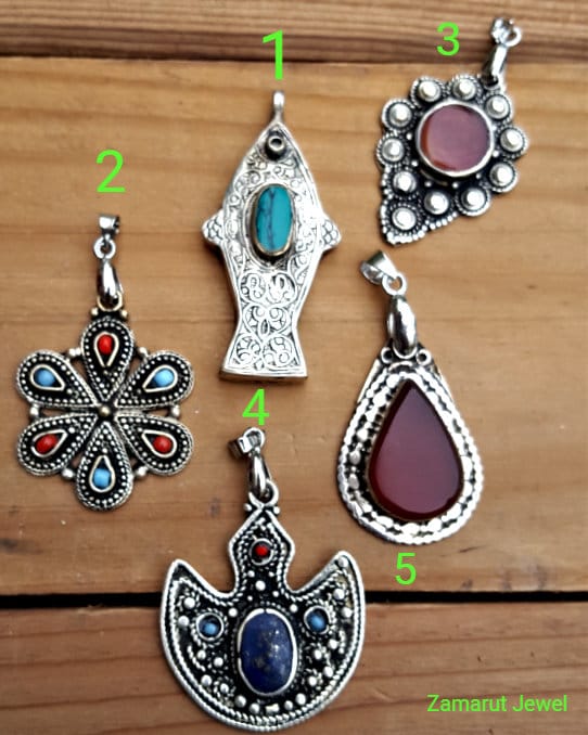 Tribal Stone Pendant: Gilit Silver, Turquoise, Lapis & Carnelian