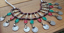 Kohistani Wedding Necklace: Afghan Tribal Coin Necklace with Glass Stones