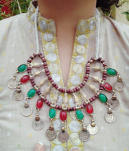 Kohistani Wedding Necklace: Afghan Tribal Coin Necklace with Glass Stones