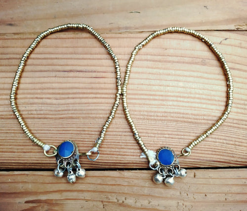 Vintage Afghan Anklets – Bohemian Tribal Foot Jewelry (Pair)