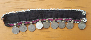Afghani Embroidered Fabric Bracelet: Vintage Tribal Coin Jewelry