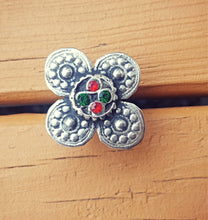 Silver Flower Statement Ring: Afghan Kuchi Tribal Jewelry, Size 8