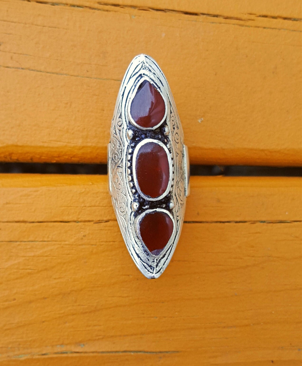 Aqeeq Stone Ring: Afghan Kuchi Silver Saddle Ring, Size 9