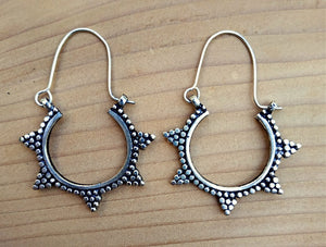 Tribal earring- Boho earrings-Hoop earrings- Dangle earrings- Silver earring- Large hoops- Star earring- gypsy jewelry- Crescent earring