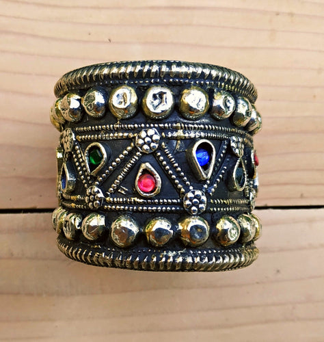 Antique Afghan Silver Cuff Bracelet: Tribal Boho Statement Jewelry