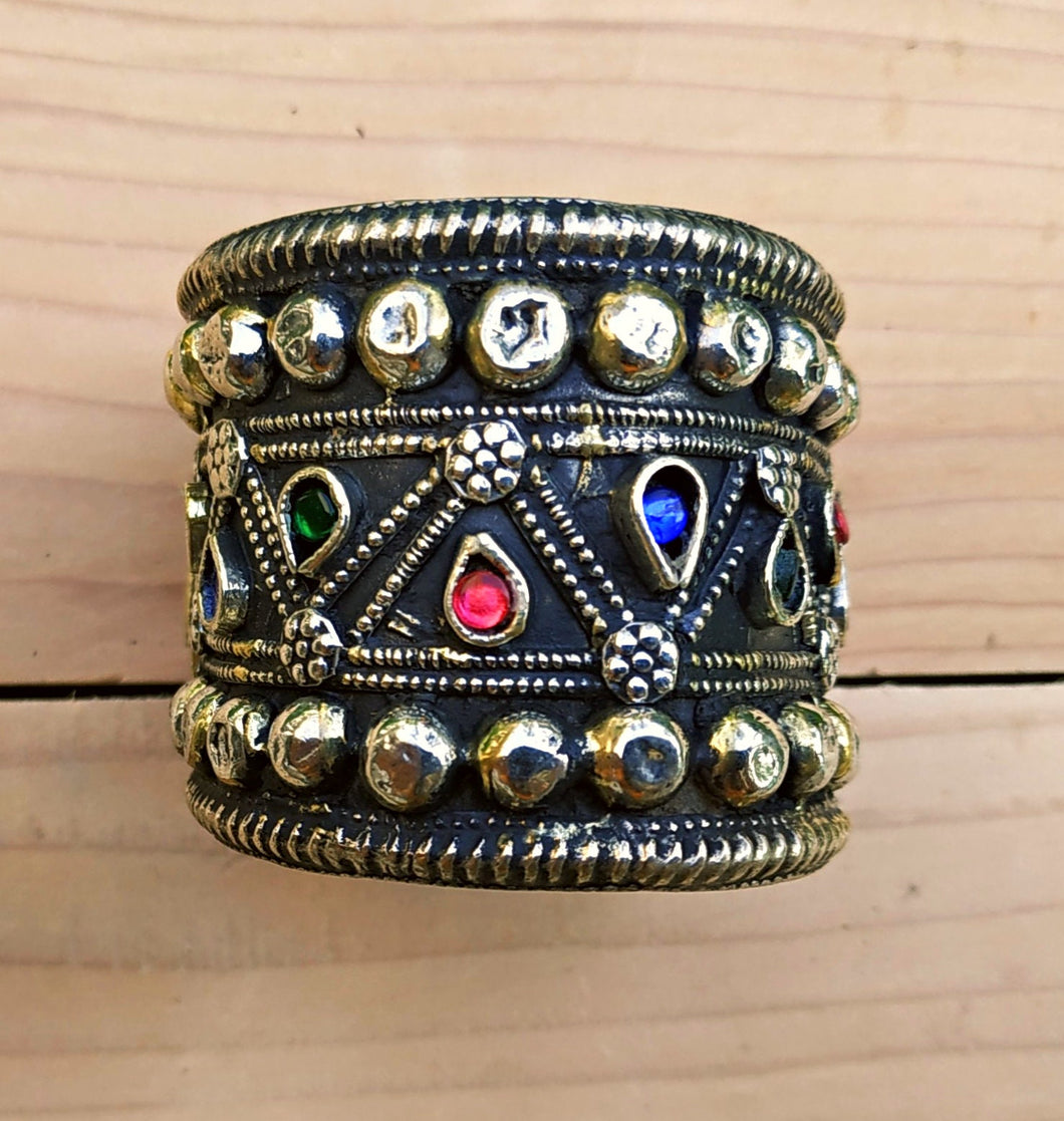 Antique Afghan Silver Cuff Bracelet: Tribal Boho Statement Jewelry