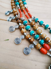 Turquoise Hamsa Necklace: Tibetan Coral & Silver Boho Jewelry
