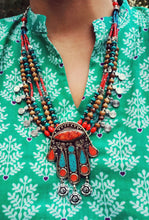 Turquoise Hamsa Necklace: Tibetan Coral & Silver Boho Jewelry