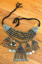 Antique Tribal Statement Necklace: German Silver, Multi-Glass Stones