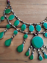 Boho Green Malachite Bib Necklace, Afghan Kuchi Jewelry
