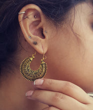 Gold Tribal Hoop Earrings – Afghan Kuchi Style, Filigree Jewelry