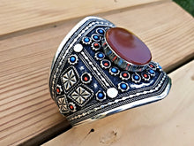 Rajhastani Nauratan Silver Cuff: Aqeeq, Turquoise, Tribal Bracelet