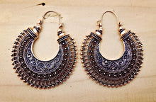 Crescent Earring,Silver Hoop ornate Earring- Rose gold Filigree Earring- Gypsy Jewelry -  Hoop Earrings Tribal Jewelry-