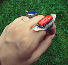 Coral Saddle Ring: Afghan Kuchi Silver Ring, Size 7.5