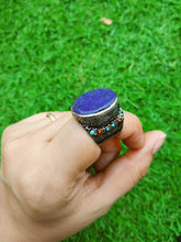 Turquoise and Lapis ring- Afghan lapis ring-.Ethnic ring-Gypsy Silver Ring. Stone ring.Afghan jewelry- lapis silver ring- boho stacking ring