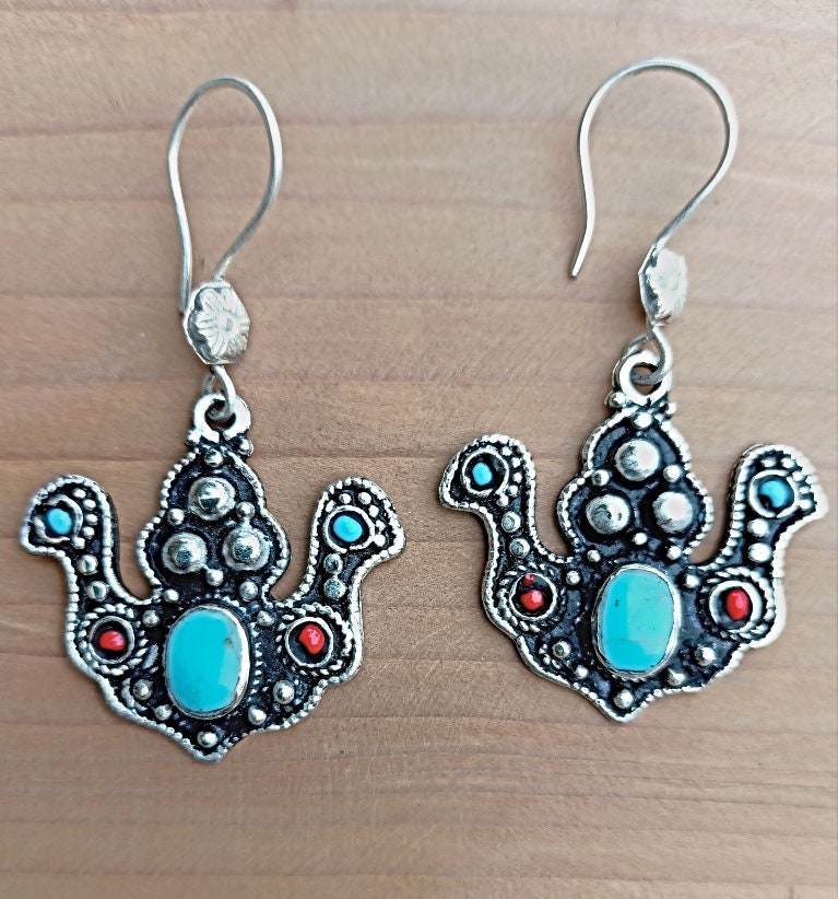 Turquoise Bird Earrings: Vintage Afghan Tribal Jewelry