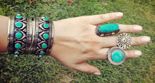 Afghan Turquoise Cuff Bracelet: Adjustable Kazakh Tribal Jewelry