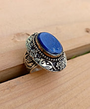 Lapis ring- Afghan lapis ring- Drop shaped Afghan Lapis Kuchi Ring.Handcarved Turkmen ring. Gypsy Boho Ring.Afghan Turkmen ethnic jewelry