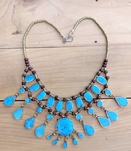 Bib necklace  Afghan ethnic-tribal-.Turquoise statement necklace.Turquoise Bib necklace.Bohemian Tribal Necklace.Gypsy Neck piece- Turquoise