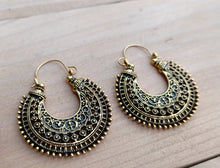 Tribal Hoops- Gold Earring, gold color Hoop ornate Earring- Boho Hippie- Filigree Earring- Gypsy Jewelry -  Hoop Earrings Tribal Jewelry-