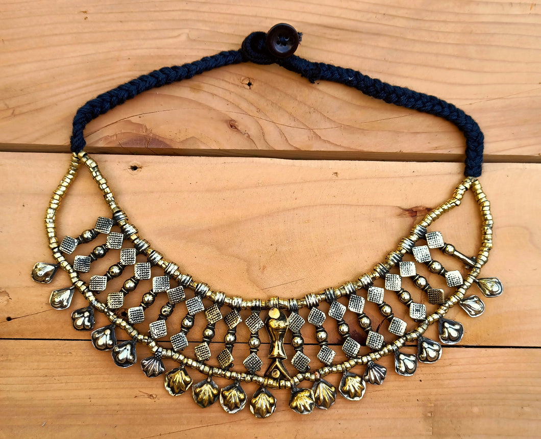 Vintage Kohistani Fish Tribal Necklace: Afghan Wedding Coin Necklace