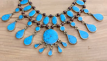Bib necklace  Afghan ethnic-tribal-.Turquoise statement necklace.Turquoise Bib necklace.Bohemian Tribal Necklace.Gypsy Neck piece- Turquoise