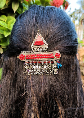 Vintage Kuchi Tribal Hairpins: Afghan Silver Hair Clips (Pair)