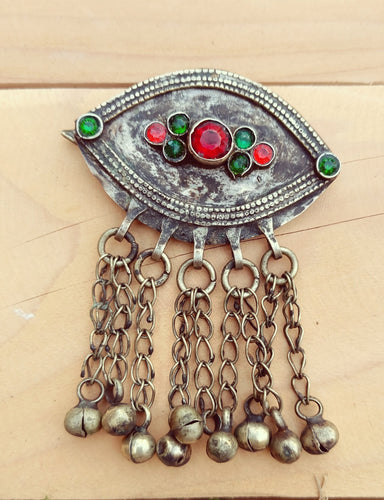 Vintage Kuchi Tribal Hairpins: Afghan Silver Barrette with Coral