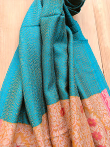 Handwoven Pure Cashmere Scarf: Multi-Color Kani Border, Winter Shawl