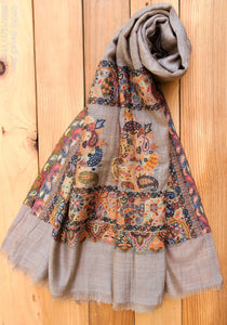 Handwoven Pure Cashmere Scarf: Kani Border Jamawar Shawl