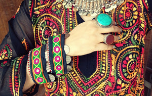 Afghani Embroidered Fabric Bracelet: Vintage Tribal Coin Jewelry