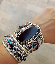 Black is beautiful- Silver Cuff bracelet- Turquoise cuff bracelet- boho cuff bracelet- Afghan cuff bracelet- Afghan jewelry- Zamarut Jewel