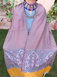 Handwoven Pure Cashmere Scarf: Kani Gold Border, Winter Shawl