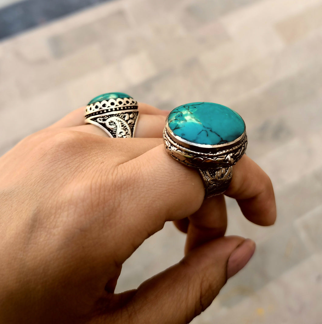 Afghan Turquoise Ring – Size 7, Tribal Statement Jewelry