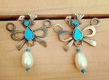Gold Bird Earrings: Turquoise & Pearl Dangle, Pure Silver