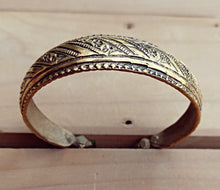 Hand Carved Gold Plated Bangle: Adjustable Tribal Cuff Bracelet