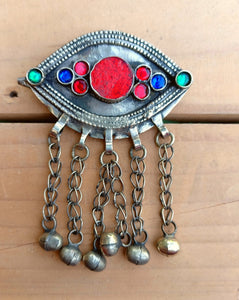 Vintage Kuchi Tribal Hairpin: Afghan Silver Barrette with Coral