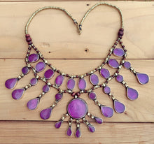 FREE Shipping Afghan Tribal Vintage Purple Stone Necklace.Bib Necklace-  neckpiece. Gypsy jewelry. Vintage Kuchi Necklace.Statement Necklace