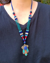 Lapis & Turquoise Hamsa Pendant Necklace - Boho Stone Jewelry
