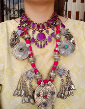 FREE Shipping Afghan Tribal Vintage Purple Stone Necklace.Bib Necklace-  neckpiece. Gypsy jewelry. Vintage Kuchi Necklace.Statement Necklace