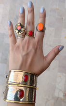 Vintage Afghan Cuff Bracelet: Red Aqeeq Stone, Gold Washed Silver