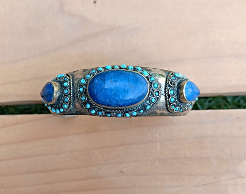 Silver afghan cuff bracelet- lapis bracelet-  Vintage Afghan Tribe Cuff bracelet- lapis lazuli Bracelet- Vintage jewelry-  Bohemian jewelry