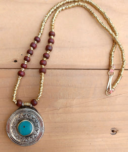 Turquoise & Onyx Stone Necklace: Afghan Tribal Boho Jewelry