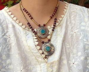 Turquoise & Onyx Stone Necklace: Afghan Tribal Boho Jewelry