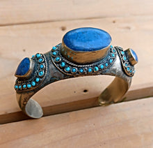 Silver afghan cuff bracelet- lapis bracelet-  Vintage Afghan Tribe Cuff bracelet- lapis lazuli Bracelet- Vintage jewelry-  Bohemian jewelry