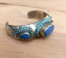 Silver afghan cuff bracelet- lapis bracelet-  Vintage Afghan Tribe Cuff bracelet- lapis lazuli Bracelet- Vintage jewelry-  Bohemian jewelry