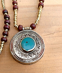 Turquoise & Onyx Stone Necklace: Afghan Tribal Boho Jewelry
